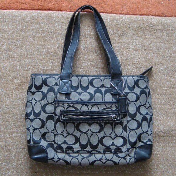 Authentic COACH Monogram Signature Shoulder Bag #6092, Black Gray - Picture 3 of 14